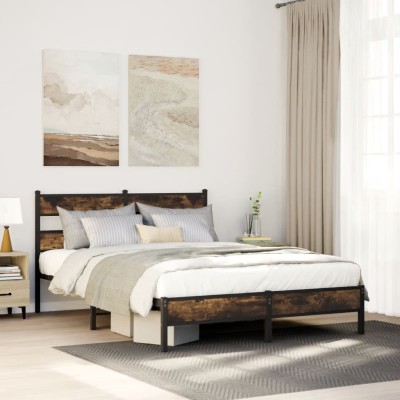 Estructura cama con cabecero sin colchón roble Sonoma 140x200cm