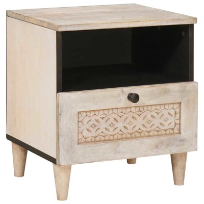 Mesa de Noche Beige 40 x 33 x 46 cm madera maciza de mango