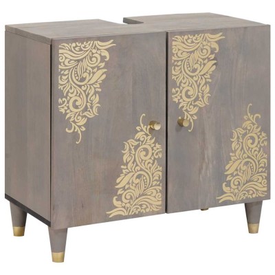 Mueble para lavabo de baño con puerta Gris 62 x 33 x 58 cm