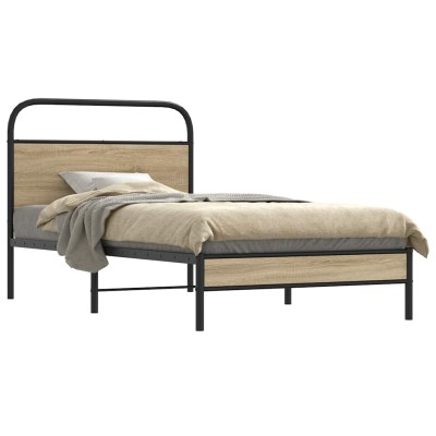 Estructura de cama sin colchón 100x190 cm madera roble ahumado