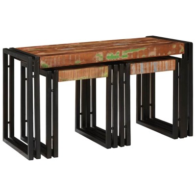 Mesa Nido 3 pcs Marrón y negro madera maciza reciclada