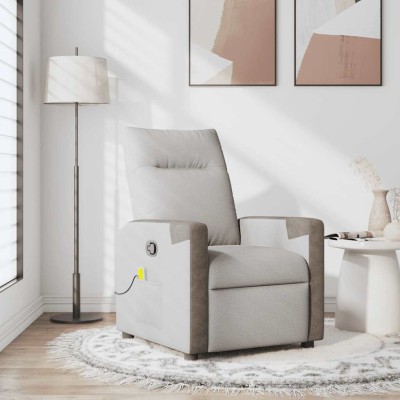 Sillón de masaje reclinable de tela gris nube