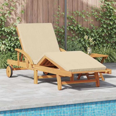 Tumbona con cojín Beige 200 x 67 x 84cm Madera maciza de Acacia