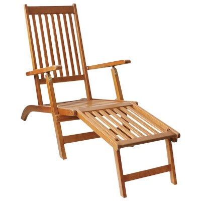 Tumbona de jardín con reposapiés de madera maciza de acacia