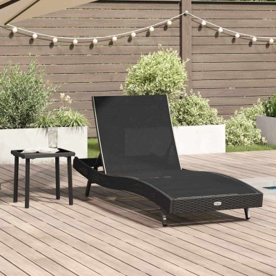 Tumbona con Mesa 2 pcs Negro 40 x 40 x 40.5 cm ratán sintético