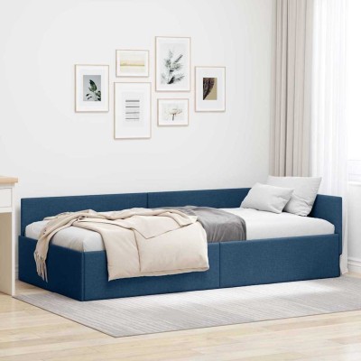 Estructura de cama en esquina con cabecera Azul 90 x 190 cm