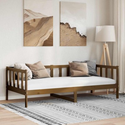 Sofá cama sin colchón madera maciza pino marrón miel 90x200 cm