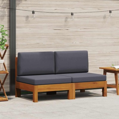 Sofá central 2 piezas cojines gris oscuro madera de acacia