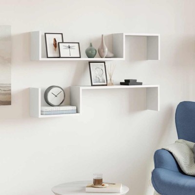 Estantes de pared 2 uds madera contrachapada blanco 100x15x20cm