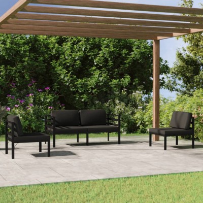 Set muebles de jardín 4 pzas y cojines aluminio gris antracita